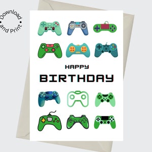 Tarjeta de cumpleaños de videojuegos imprimible, tarjeta de feliz cumpleaños de jugador, controlador de videojuegos - DESCARGA INSTANTÁNEA