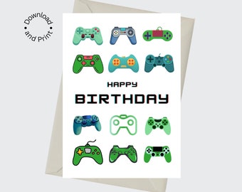 Printable Video Game Birthday Card, Gamer Happy Birthday Card, Video Game Controller - INSTANT DOWNLOAD