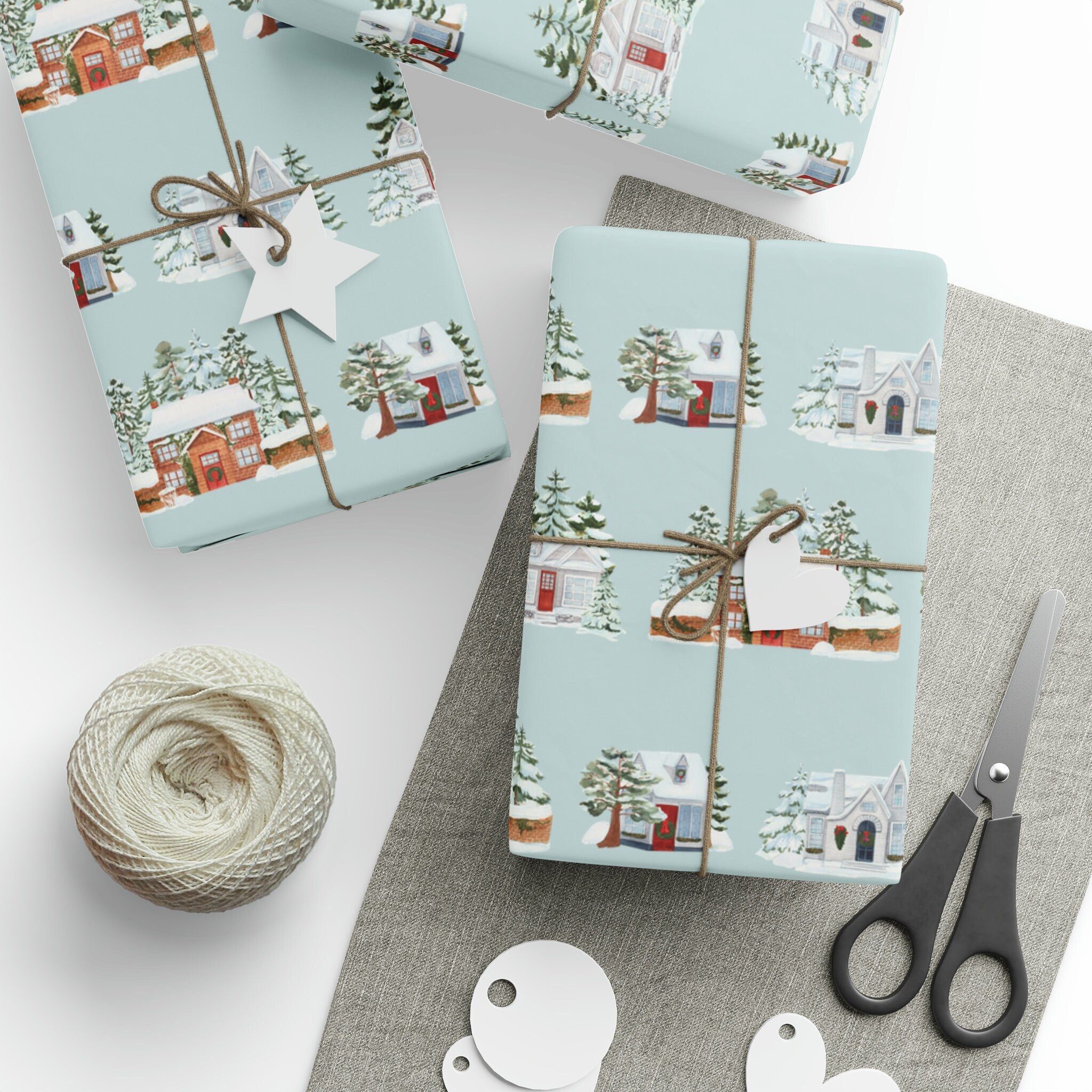 Vintage Christmas Cottage Wrapping Paper, Christmas Wrapping Paper ...