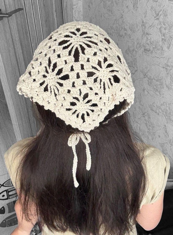Cotton Crochet Bandana Handmade Triangle Headscarf 