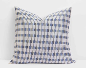 EMMY - 22x22 Pillow Cover// Cotton// Blue & Gray Design On White Background//Chic Geometric Pattern