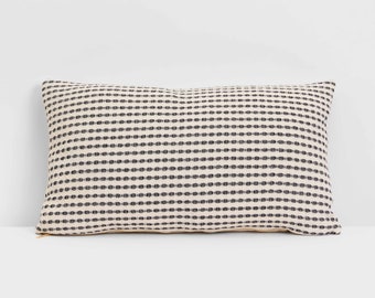 MEGHAN - The Perfect Lumbar Pillow Cover// 12 x 20// Black & White// Quilted Look Fabric// Unique Dotted Design