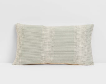 OLIVIA  - The Perfect Lumbar Pillow Cover// 12 x 20// Pale Green With White Stitching// Farmhouse Style// Unique Design