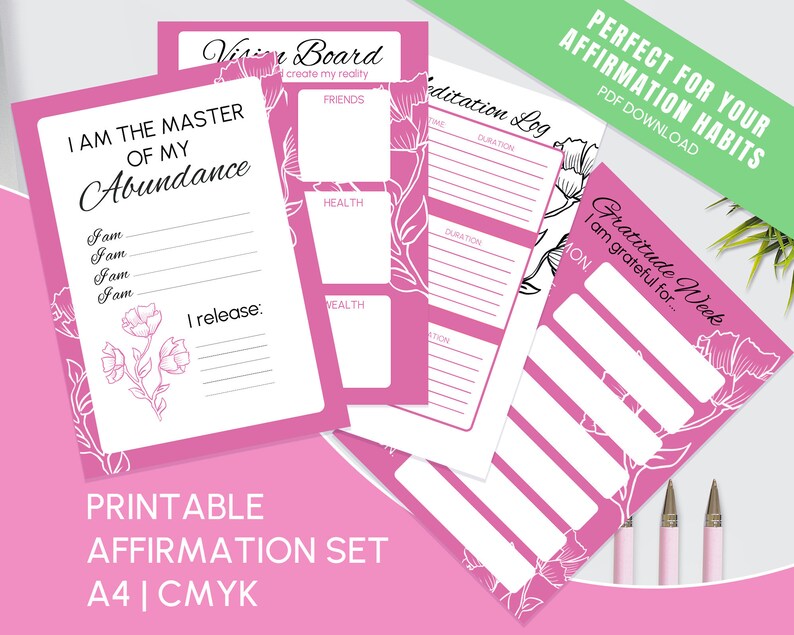 Affirmation Checklist Printable Affirmation Planner, Instant Digital Pdf Download, Meditation ...