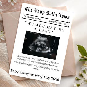 Newspaper Pregnancy Announcement, Pregnancy Newspaper, Pregnancy Newspaper Template, Pregnancy Announcement, Baby On The Way, Expecting