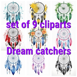 Clipart attrape-rêves, images juju mignonnes, attrape-rêves multicolore, 9 cliparts aquarelle, fichiers JPG imprimables, téléchargement immédiat, créations en papier