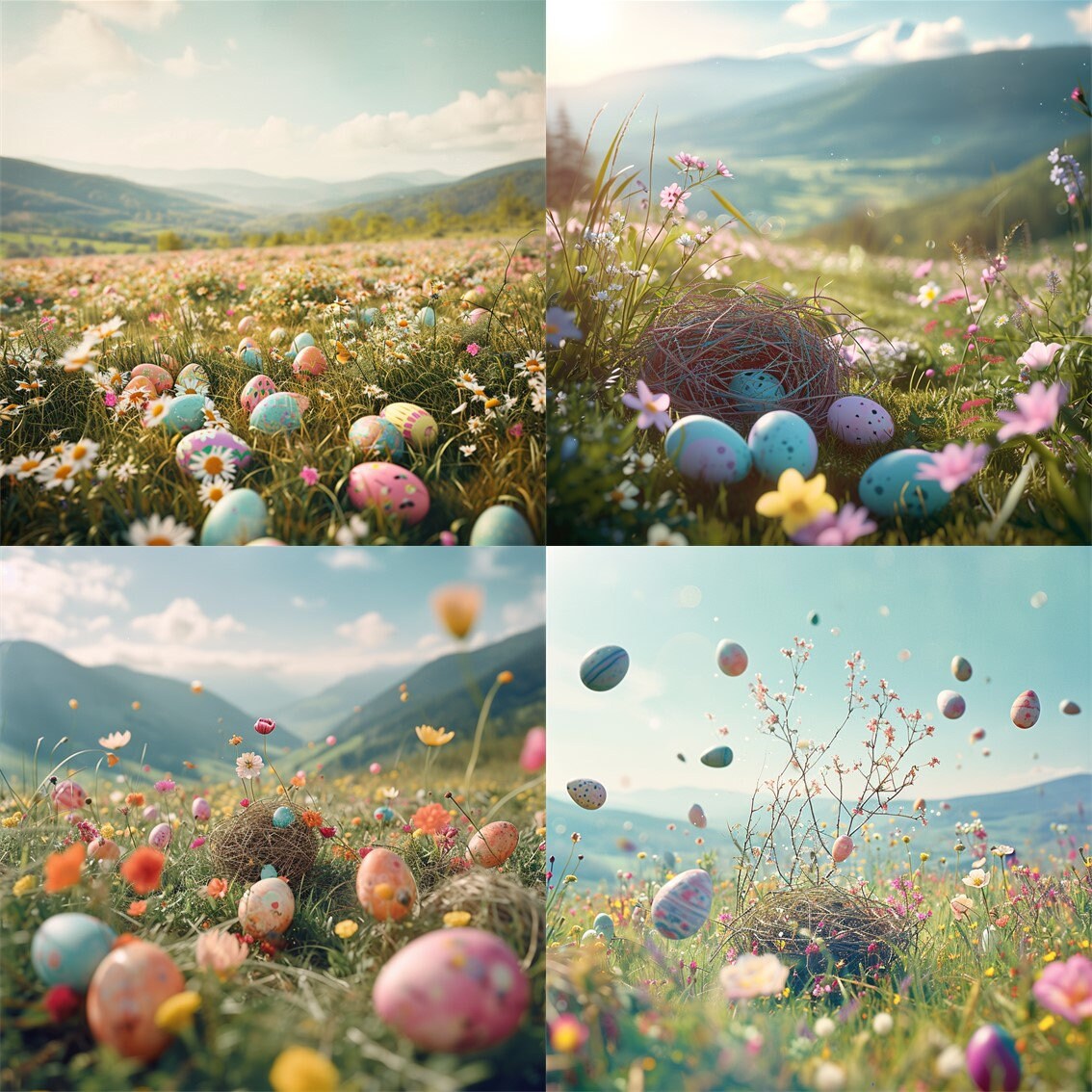 20 Spring Meadow Easter Eggs Clipart, Spring Meadow Easter Eggs Digital