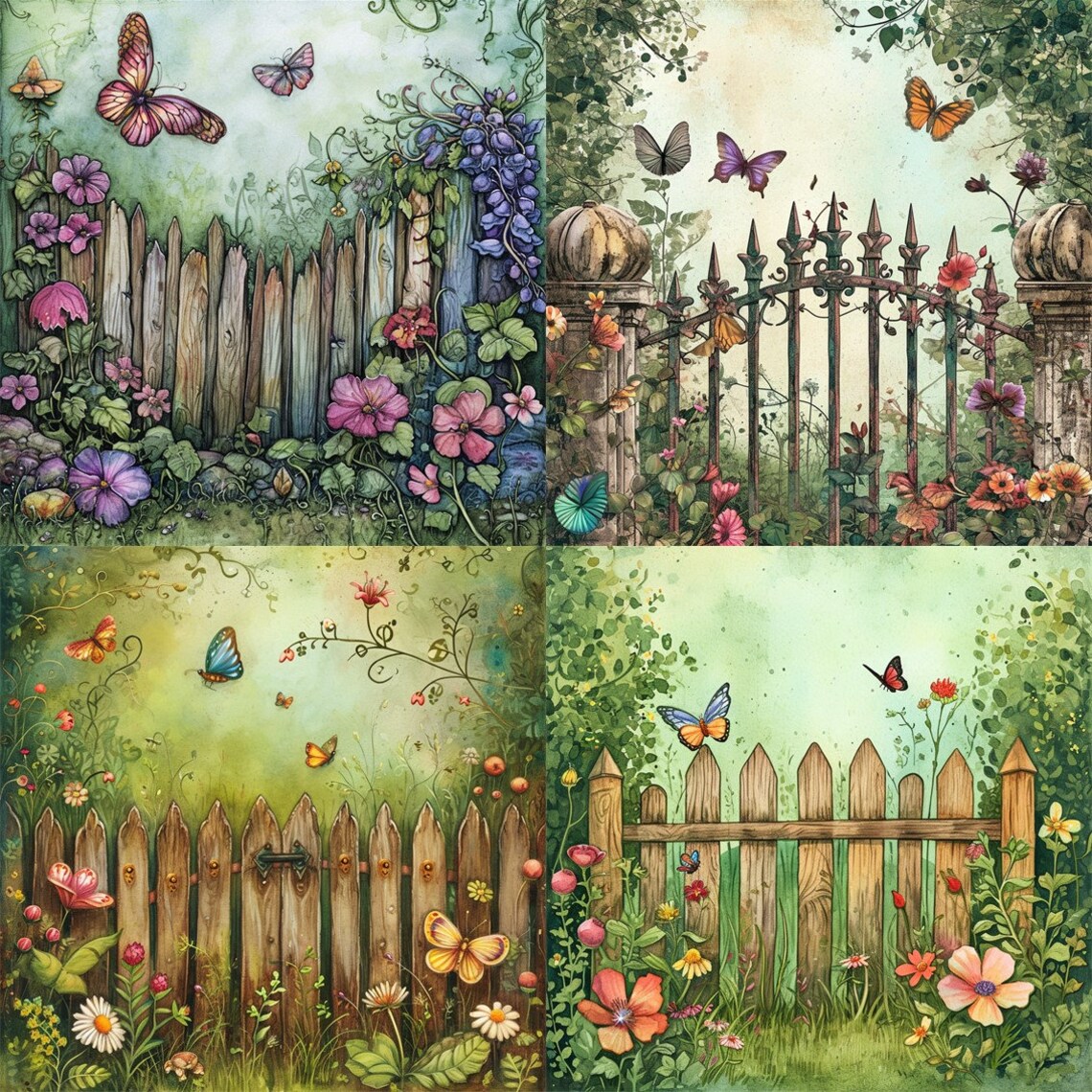 24 Enchanted Garden Fence With Fairies, Whimsical Fairy Child