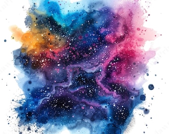 27 Colorful Ink Splash Clipart, Splash, Watercolor Splash, Cosmic Clipart, Space Clipart, PNG, Commercial Use, Instant Download, Card Making