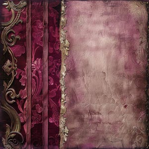 32 Clipart floreali ornate, grafica con texture damascata, elementi decorativi color oro bordeaux, carte per scrapbooking digitale, sfondo per invito