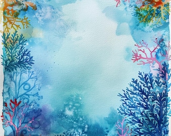 24 Aquarell Korallenriff Clipart, Ocean Clipart, Sea Life Illustration, Unterwasser Clipart, digitaler Download, kommerzielle Nutzung