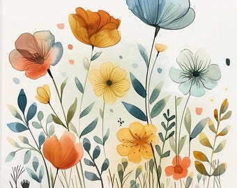 24 Watercolor Flowers Clipart, Floral Clipart Set, Botanical PNG Images, Flower Illustrations, Spring Flowers, Digital Download Art