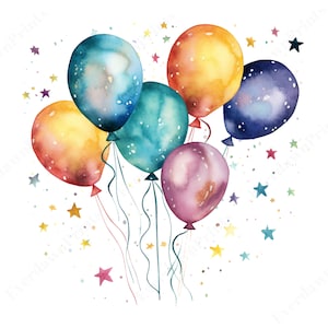 33 akwarelowe balony clipart, clipart imprezowy, przezroczysty PNG, baby shower, sztuka żłobkowa, kolorowe clipart, natychmiastowe pobieranie cyfrowe