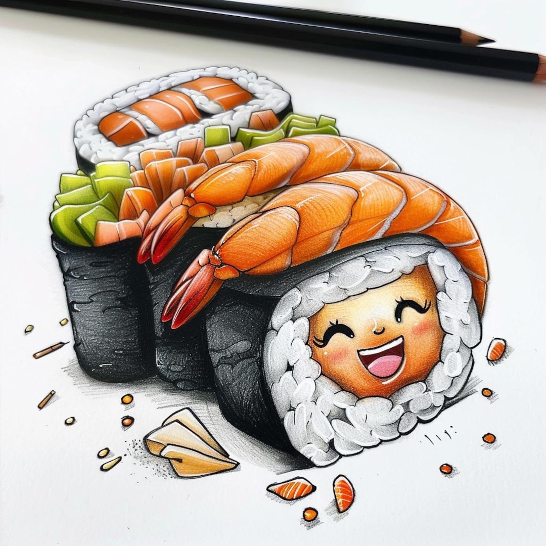 24 Cute Sushi Clipart, Kawaii Sushi Art, Adorable Sushi Illustration
