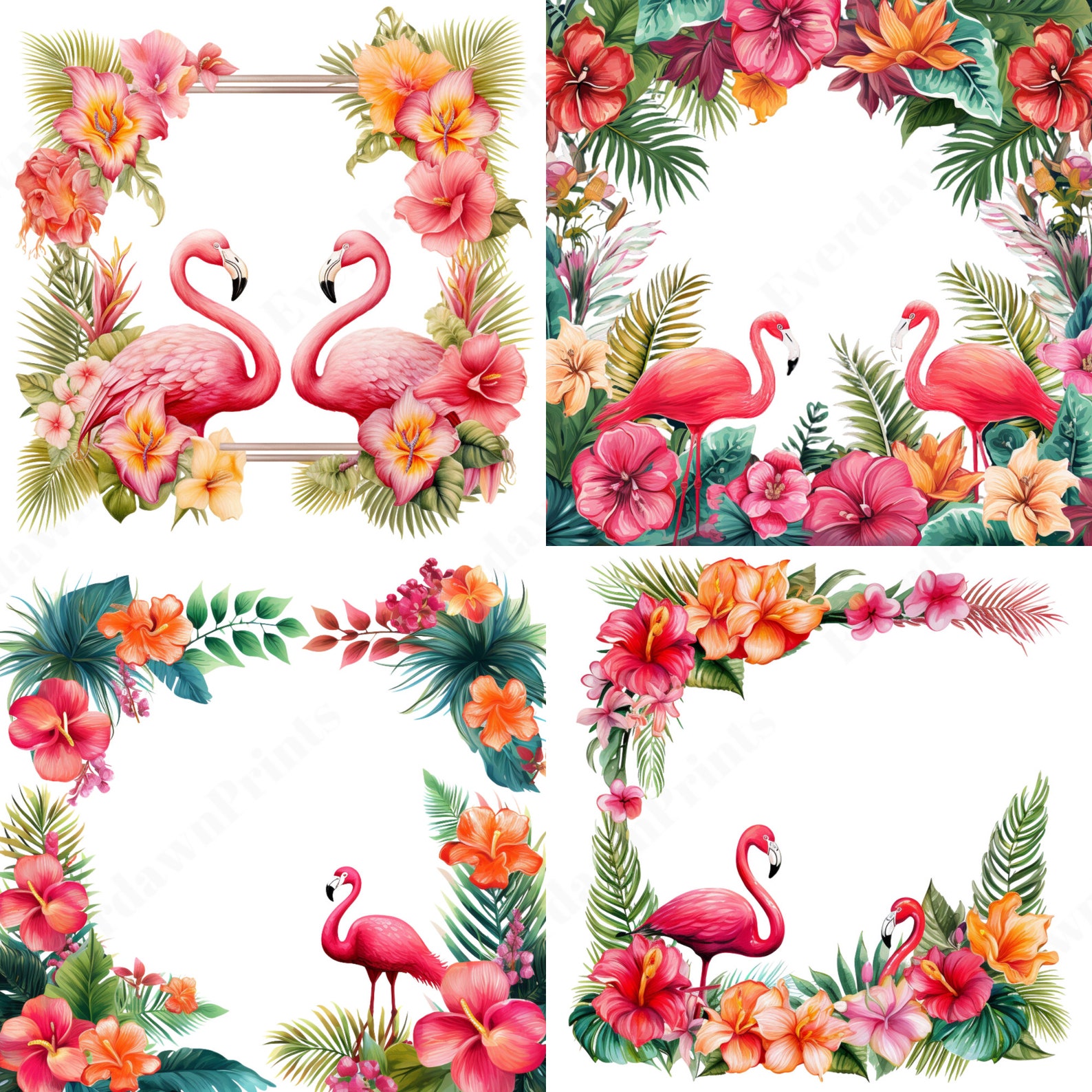 16 Watercolor Flamingo Borders, Watercolor Borders, Flamingo Clipart ...