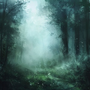 24 Bosque misterioso, etéreo y brumoso, fondo de bosque en acuarela, PNG de alta calidad, clipart de bosque en acuarela, creación de tarjetas, planificador digital