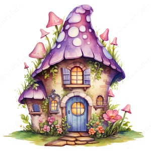 22 Acquerello Tiny Fairy House Clipart, Gnomi da giardino, PNG trasparente, Acquerello, Creazione di carte, Pianificatore digitale, Mestiere di carta digitale