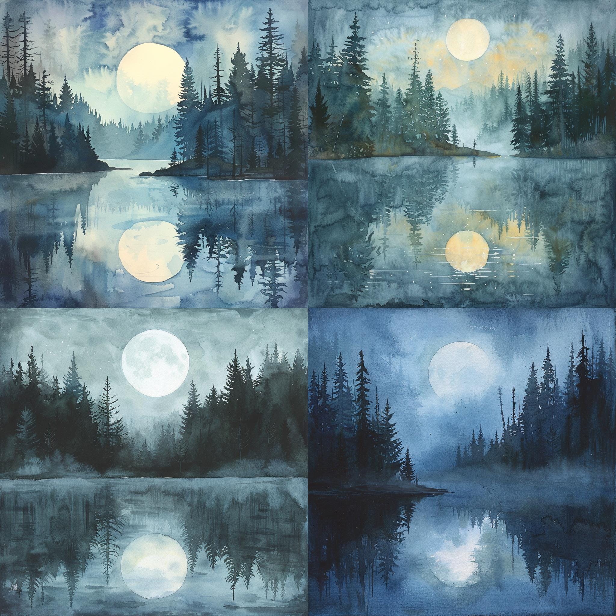 ボルドー色の小さな森　月夜を切りとっておく　水彩画原画 月灯」というアクリル画を描きました 月夜の森の絵 ｜ 毎日水彩画