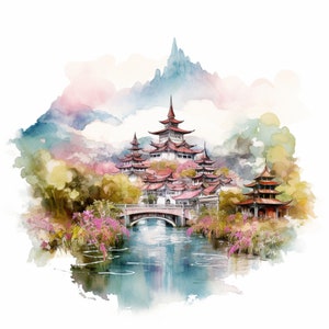 27 Aquarell Chiang Mai Clipart - Chinesische Clipart im PNG-Format - Kartenherstellung - Asiatische Clipart - Sofortiger Download für kommerzielle Nutzung