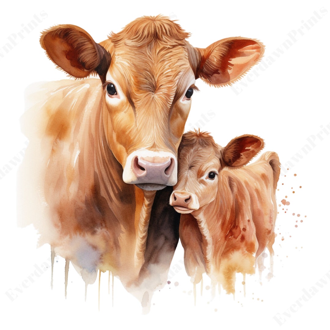 水彩壁絵 Watercolor *The Tender Calf Calf* 絵画