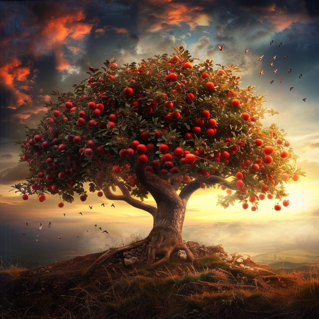 24 Enchanted Apple Tree Clipart, Mystical Sunset Illustration, Fantasy ...