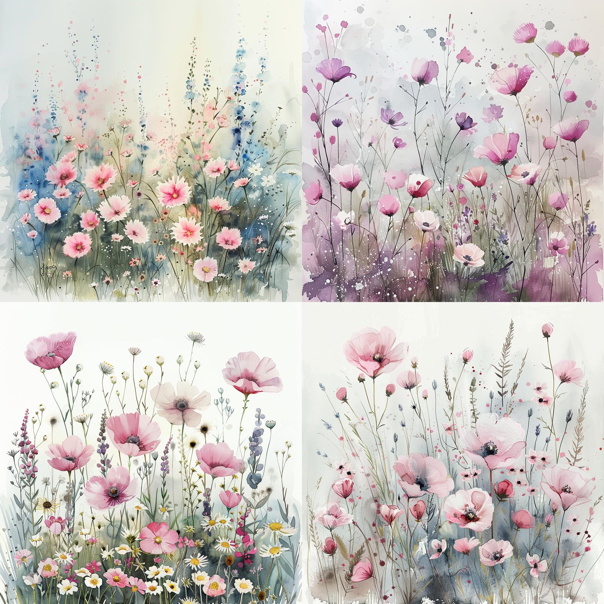 水彩画風の野花クリップアートセット、花のイラスト（デジタル