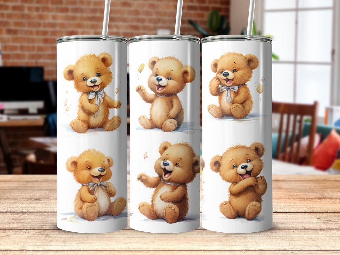 Watecolor Teddy Bear Tumbler Wrap, Teddy Bear Sublimation Design, 20 Oz ...