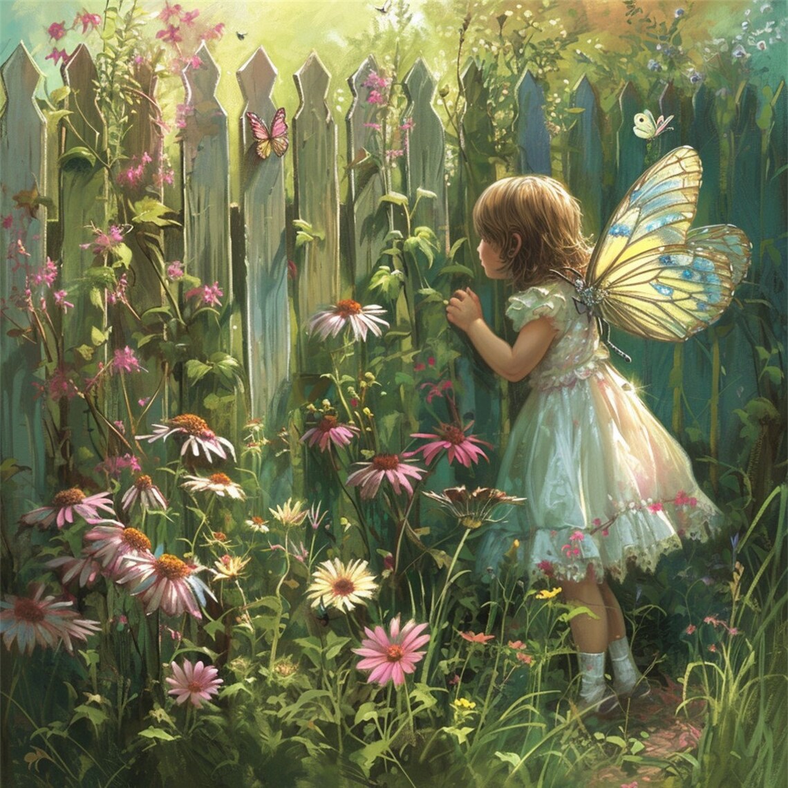 24 Enchanted Garden Fence With Fairies, Whimsical Fairy Child