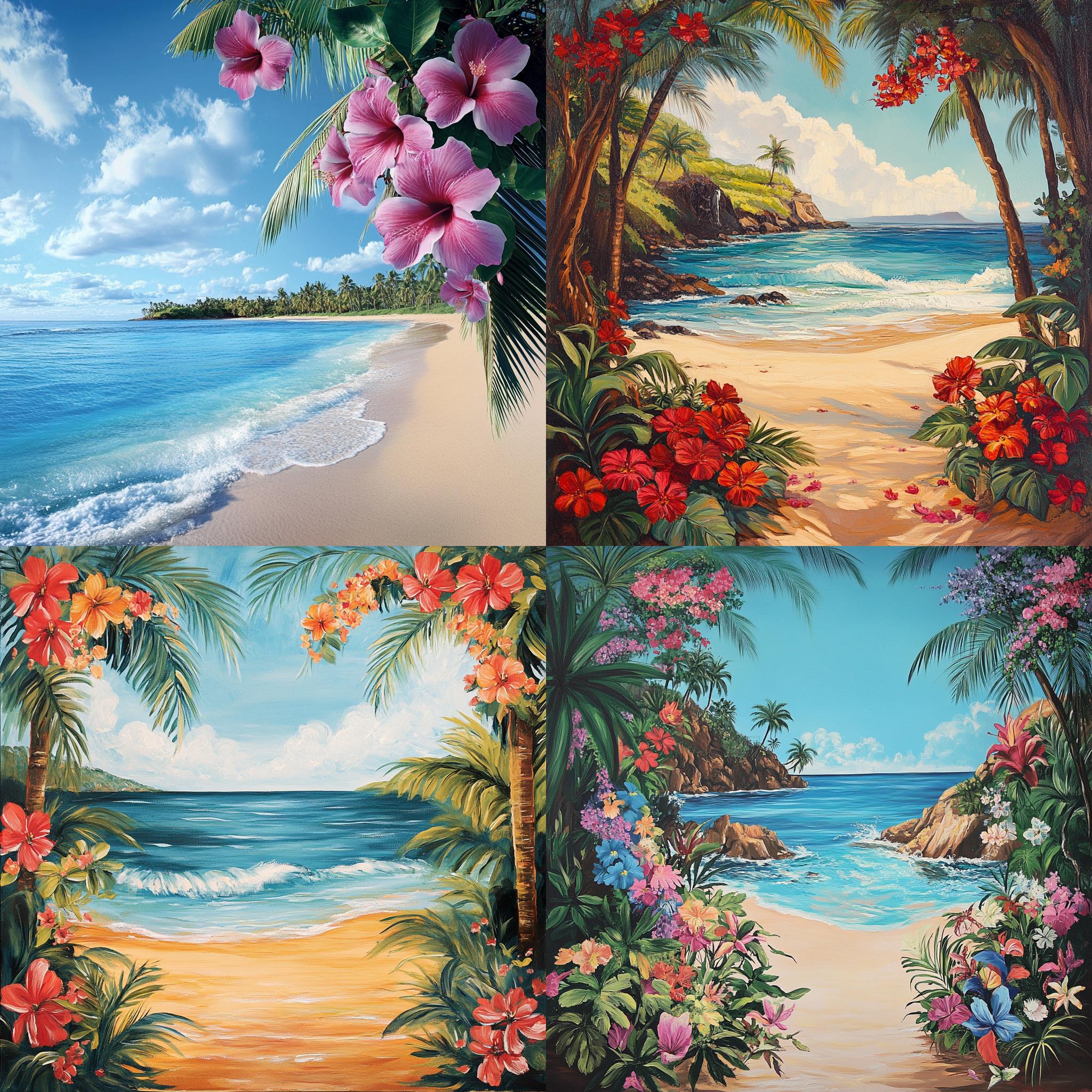 23 トロピカルビーチシーンデジタルプリント、ビーチフラワーアート