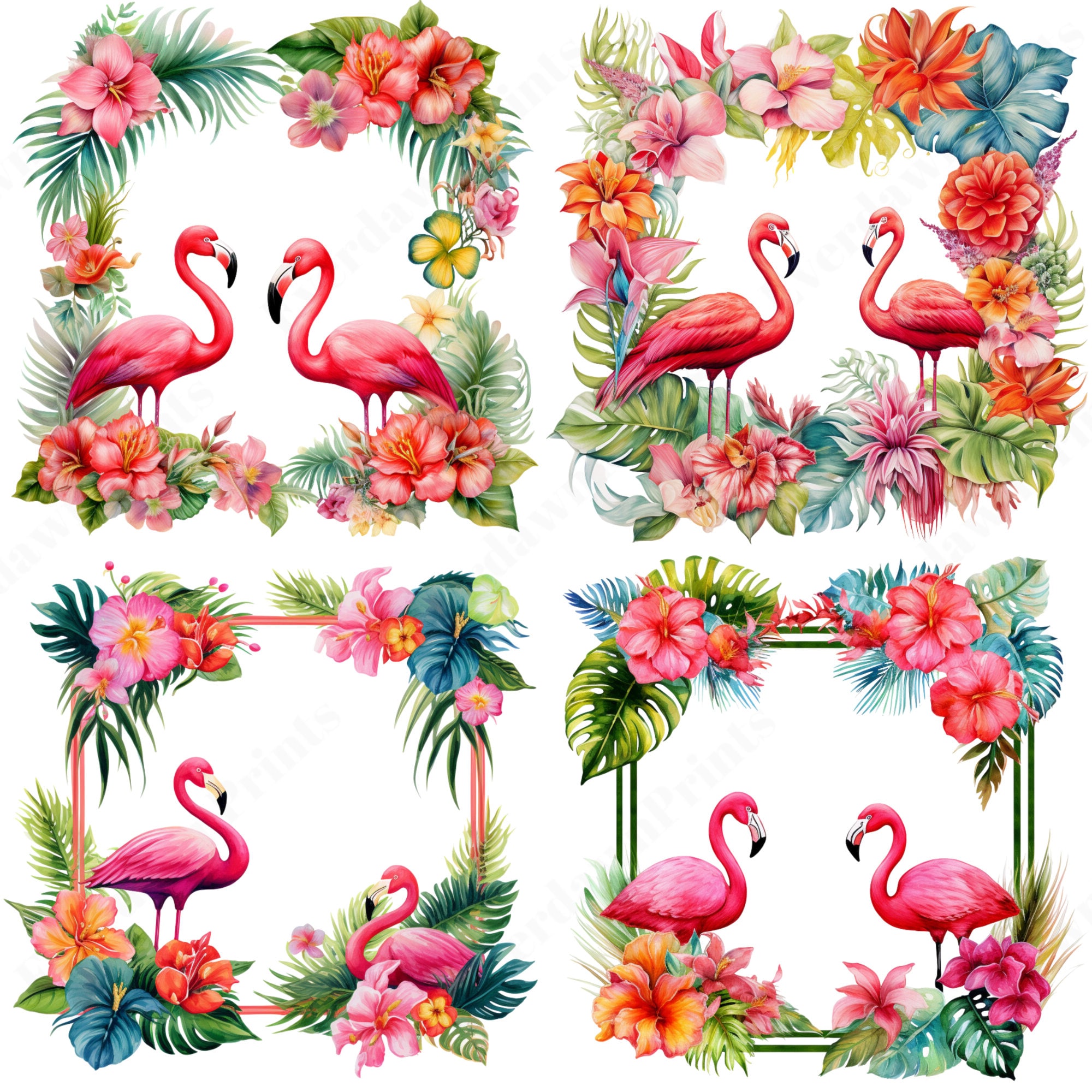16 Watercolor Flamingo Borders, Watercolor Borders, Flamingo Clipart ...