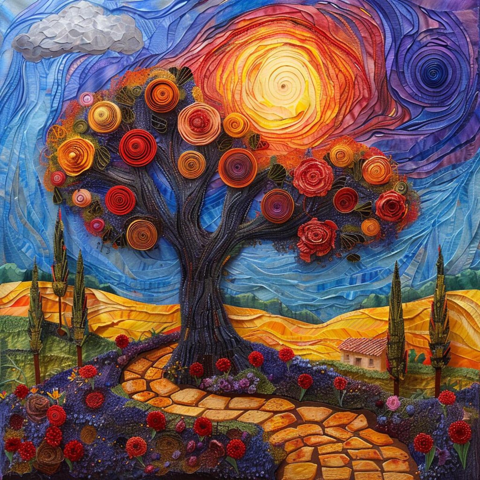 24 Quilling Landscape Clipart, Sun Tree House Digital Art, Printable ...
