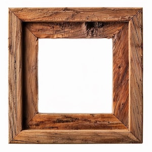 May include: A rustic wooden picture frame with a natural wood finish. The frame has a simple, rectangular design with a slightly raised edge.