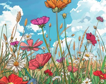 水彩画風の野花クリップアートセット、花のイラスト（デジタル