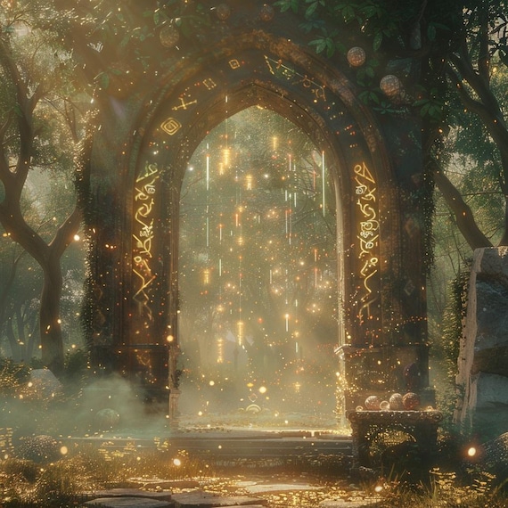 24 魔法の森のアーチ道、ファンタジークリップアート、魔法の森、黄金