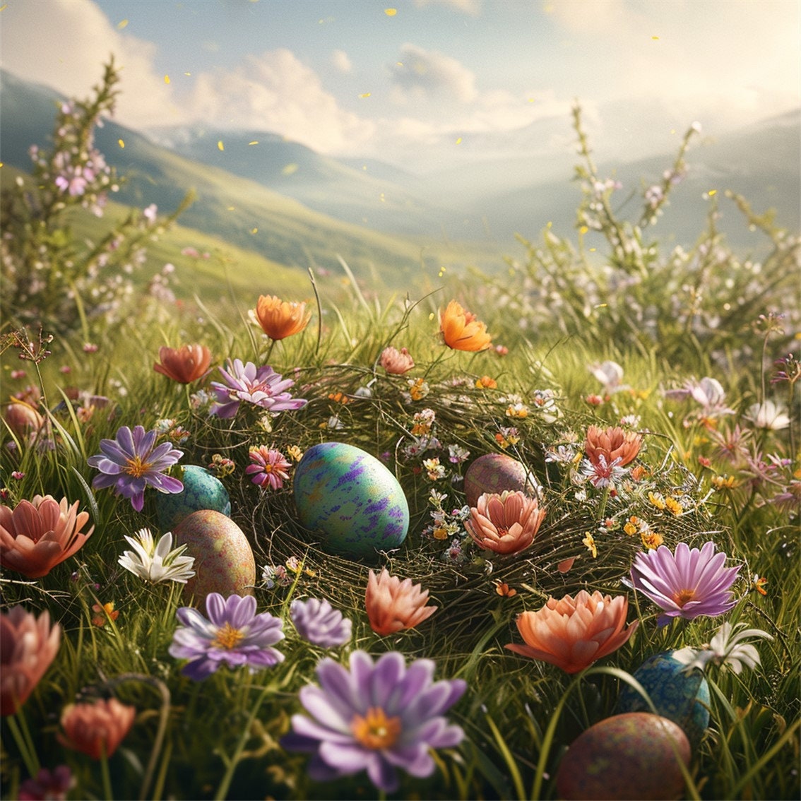 20 Spring Meadow Easter Eggs Clipart, Spring Meadow Easter Eggs Digital