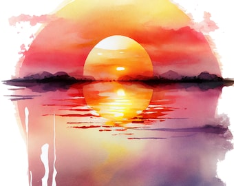 12 Watercolor Sunrise Sunset Clipart, High Quality Watercolor PNG, Watercolor, Card Making, Digital Planner, Digital Paper Craft