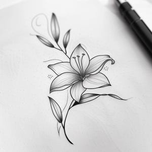 24 Eleganckie Kliparty Kwiatów Lilii, Ręcznie Rysowane Ilustracje Botaniczne, Cyfrowa Sztuka Kwiatowa, Monochromatyczny Projekt Kwiatowy, Natychmiastowe Pobieranie