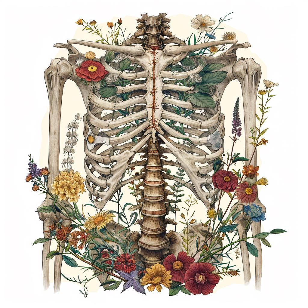 24 Floral Skeleton Clipart, Human Anatomy Clipart, Flower Rib Cage ...