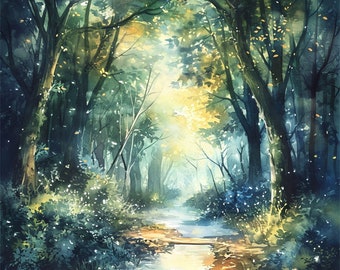 24 Enchanted Forest Digital Art – Mystic Woodland Scenery, Fairy Tale Nature Landscape, Magical Pathway Illustration, High-Quality PNGs