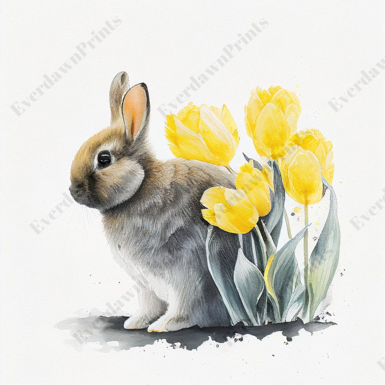 16 Floral Bunny Tulip Clipart, High Quality Pngs, Digital Planner ...