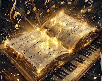 24 imágenes prediseñadas de notas musicales vintage, ilustraciones de partituras para piano, arte digital descargable, gráficos de sinfonía, decoración imprimible para orquesta