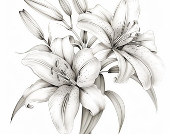 24 Lily Flower Clipart, Floral Illustration, Botanical Art, Elegant Design, DIY Projects, Commercial Use Graphics, Digital Download