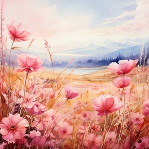 40 cliparts prairie de fleurs sauvages, aquarelle florale des cliparts, PNG de haute qualité, fabrication de cartes, agenda numérique, bordures florales