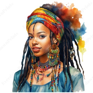 17 Beautifull DreadLock Black Girl Clipart, High Quality Transparent PNG, Watercolor, Celebrating, Self-expression, Cultural Pride