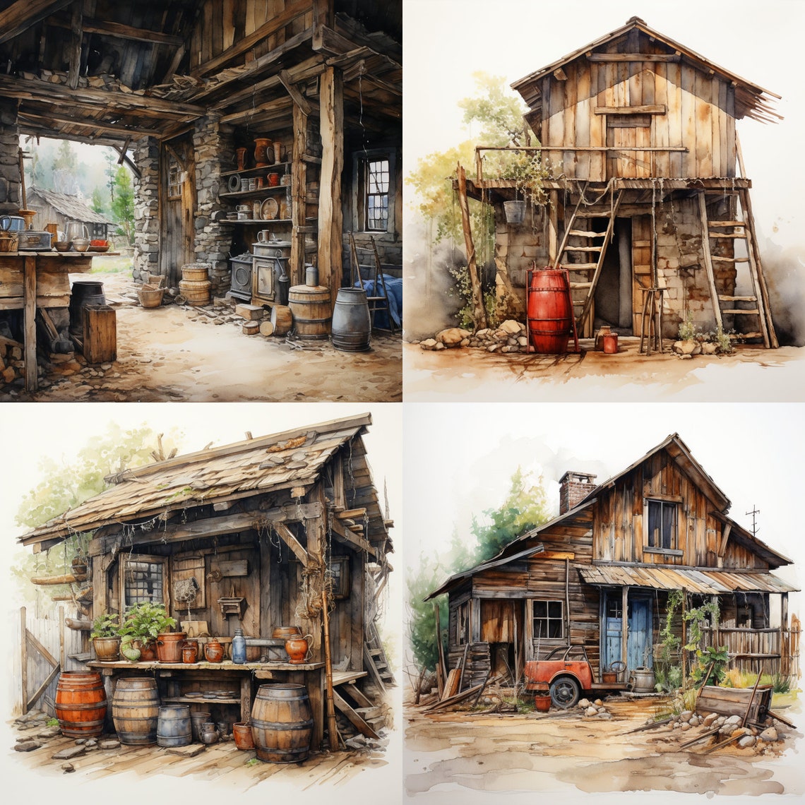 31 Watercolour Rustic Cottage Clipart Bundle Cottagecore - Etsy