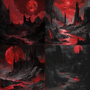 28 Gothic Dark Fantasy Clipart, Red and Black Landscape Art, Spooky ...