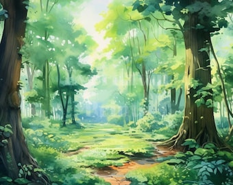 27 imágenes prediseñadas de acuarela de bosque esmeralda, fondos de acuarela, imágenes prediseñadas de bosque, creación de tarjetas, planificador digital, bordes