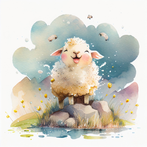 39 Cute Sheep Clipart, Child Illustration, High Quality PNGs, Nursery Art, Watercolor, Card Making, Journaling, Digital Download