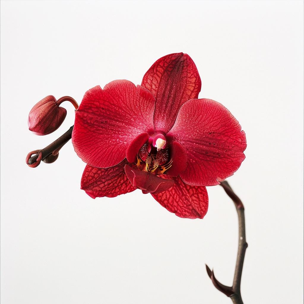 Red Orchid Flower Clipart, Transparent PNG, Botanical Art (digital