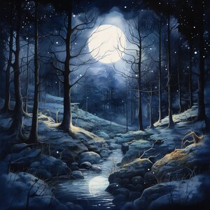 15 Aquarell mystische Mondlicht Wald Clipart, Mondlicht Clipart, hochwertige PNG, Kartenherstellung, digitaler Planer, Blumenrahmen
